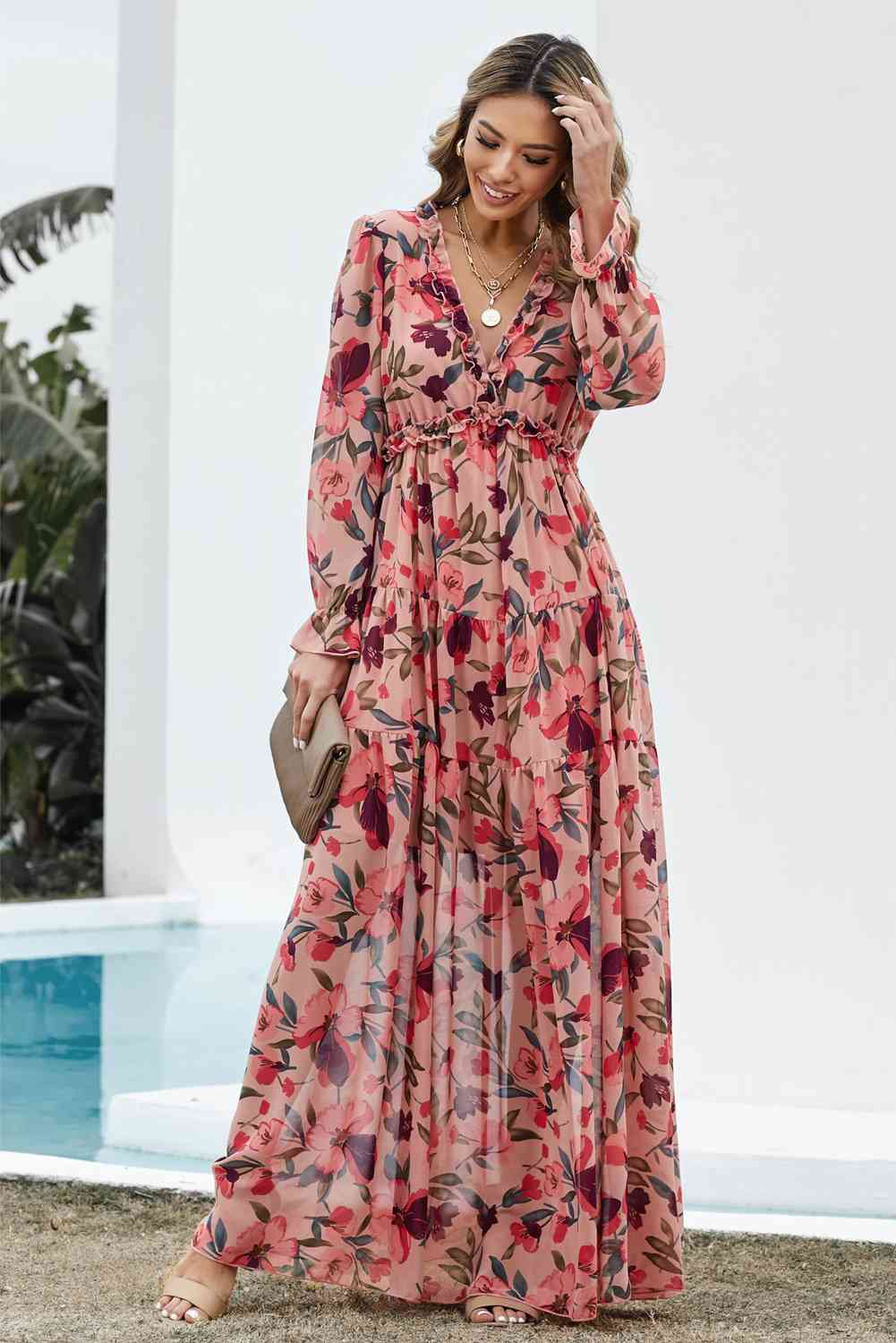 frill dress design Women's Ditsy Floral A-Line Ruffle Dress